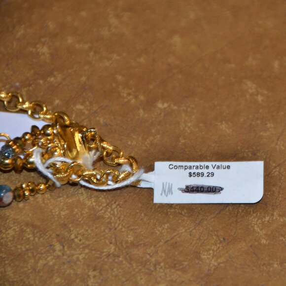 RARE VINTAGE JOSE & MARIA BARRERA TURQUOISE CRYSTAL PEARL GOLD STRAND BRACELET - Picture 9 of 11